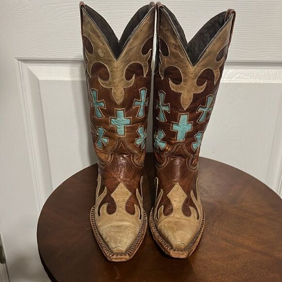 🔥Custom Soft Leather Stitched Western Pecos Bill Cowgirl Boots Wood Soles Sz 5 - Picture 2 of 13